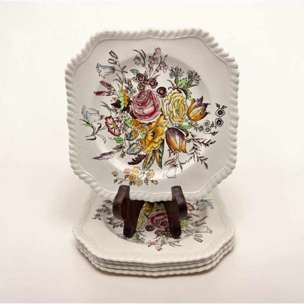 Set Of 5 Vintage Johnson Brothers Garden Bouquet Floral 7.5" Square Salad Plates